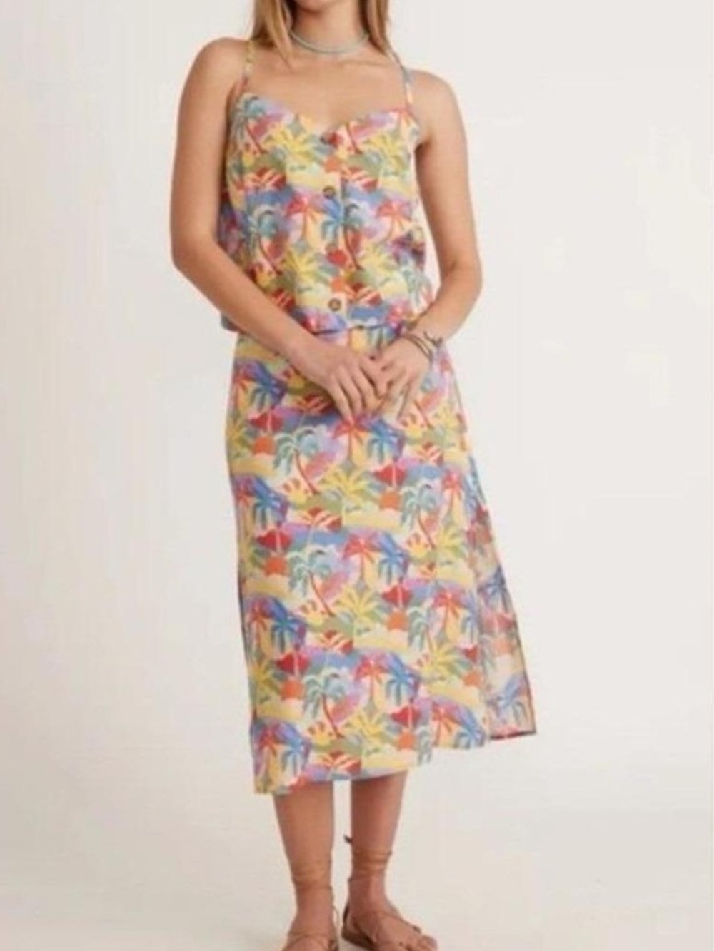 NWT Marine Layer Ryan Midi Slip Skirt and Crop Top Size 8 Floral Vacation Travel